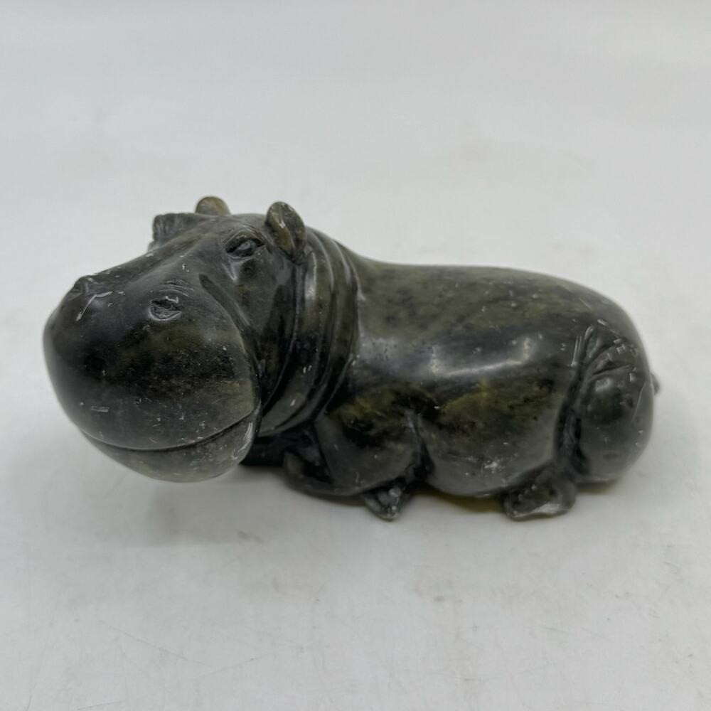 Handmade Serpentine Stone Hippo Sculpture